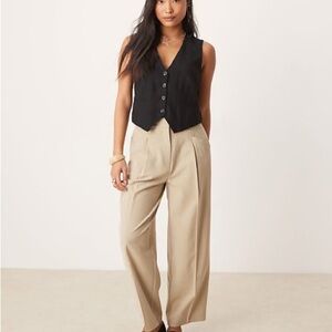 ASOS Petite Black Vest and Tan Straight Leg Pants